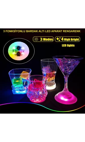 Işıklı Yapışkanlı Bardak Altı Aparatı Ledli 3 Modlu 6 Cm Çap 1 Adet