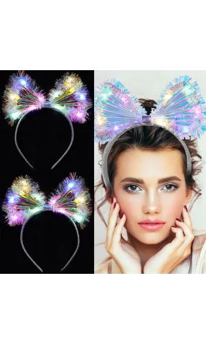 Işıltılı Fiber Fiyonk Gece Tacı Işıklı Ledli Eğlence Tacı 1 Adet 20x21 Cm