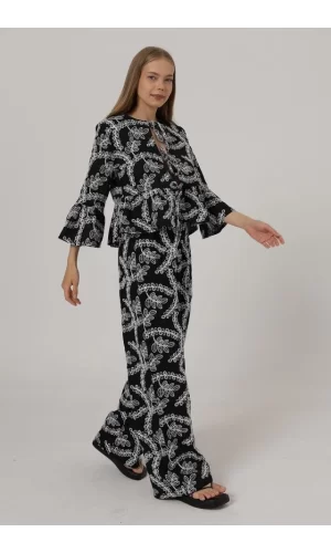 İşlemeli Oversize Pantolon - Siyah