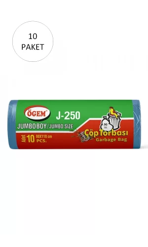 J-250 Jumbo Boy Çöp Torbası 80 x 110 cm 10 Lu Rulo x 10 Paket = 100 Adet (Mavi)