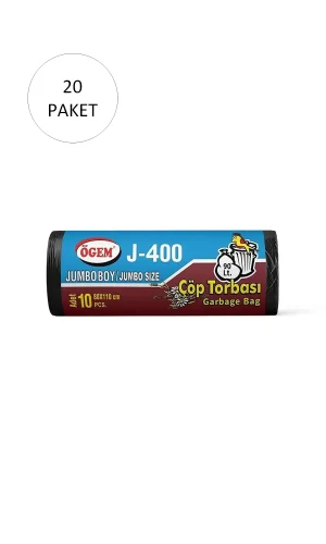 J-400 Jumbo Boy Çöp Torbası 80 x 110 cm 10 Lu Rulo x 20 Paket = 200 Adet (Siyah)