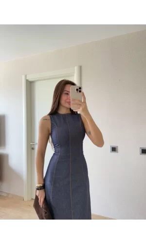 Jeans Kot Uzun Elbise - Lacivert