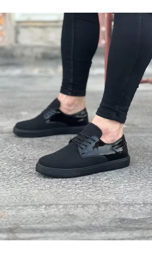 K&A  KA016 Kömür Rugan Triko Erkek Casual Ayakkabı