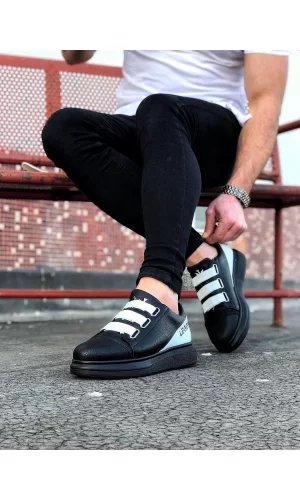 K&A  KA029 3 Bant Legend Kömür Beyaz Kalın Taban Casual Erkek Ayakkabı