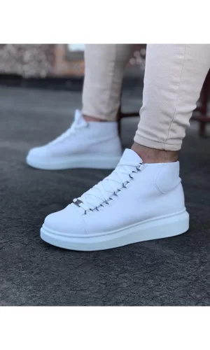 K&A  KA032 Beyaz Bağcıklı Sneakers  Yarım Bilek Bot