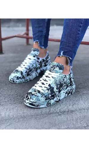 K&A  KA501 Siyah Beyaz Boyalı Erkek Casual Ayakkabı