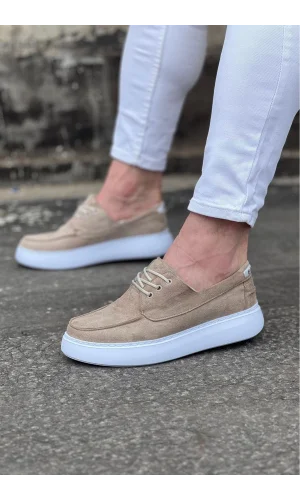 K&A  KA508 Bej Süet Ortopedik Taban Erkek Casual Ayakkabı