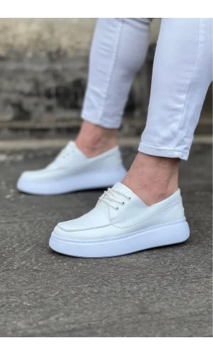 K&A  KA508 Beyaz Cilt Ortopedik Taban Erkek Casual Ayakkabı