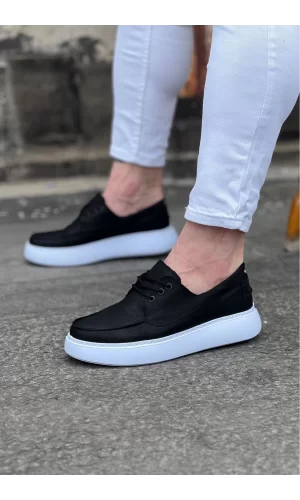 K&A  KA508 Siyah Cilt Ortopedik Taban Erkek Casual Ayakkabı