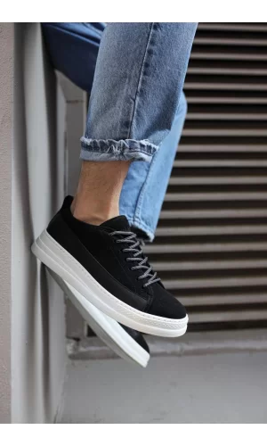 K&A Sneakers Ayakkabı 010 Siyah Süet (Beyaz Taban)