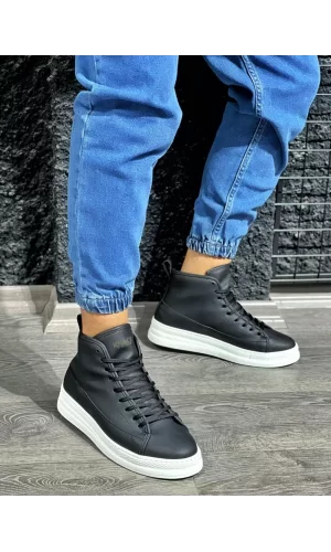 K&A Yüksek Taban Ayakkabı C-030 Siyah (Beyaz Taban)