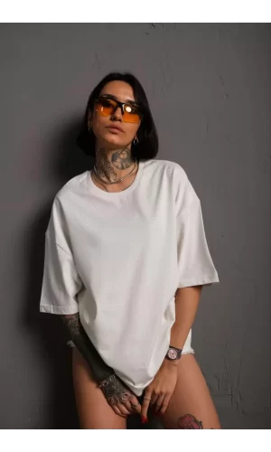 Luz&Pos Kadın 24/1 Düz A Kalite Oversize T-shirt - Beyaz