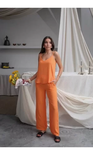 Kadın Askılı Bluz Ve Bol Paça Pantolon Ikili Takım