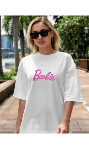 Luz&Pos Kadın Baskılı Oversize T-shirt - Beyaz