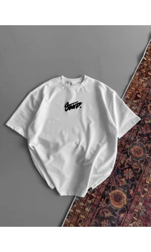 Luz&Pos Kadın Baskılı Oversize T-shirt - Beyaz