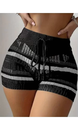 Kadın Belinden Bağlamalı Mini Triko Short