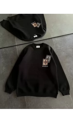 Luz&Pos Kadın Bisiklet Yaka Baskılı Sweatshirt - Siyah