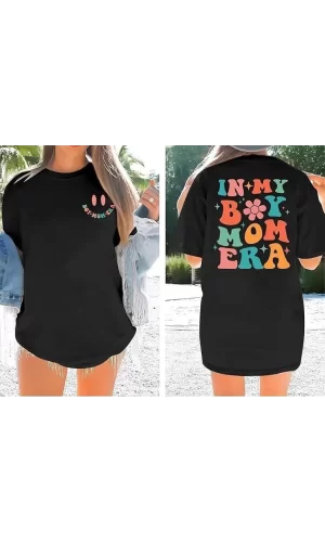 Luz&Pos Kadın Bisiklet Yaka Kısa Kol Baskılı T-shirt - Siyah
