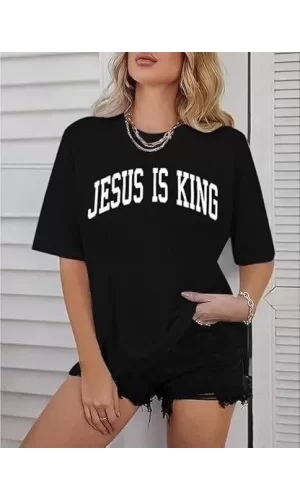 Luz&Pos Kadın Bisiklet Yaka Kısa Kol Baskılı T-shirt - Siyah
