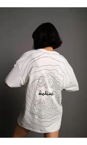 Luz&Pos Kadın Bisiklet Yakalı Sırt Baskılı Oversize T-shirt - Beyaz