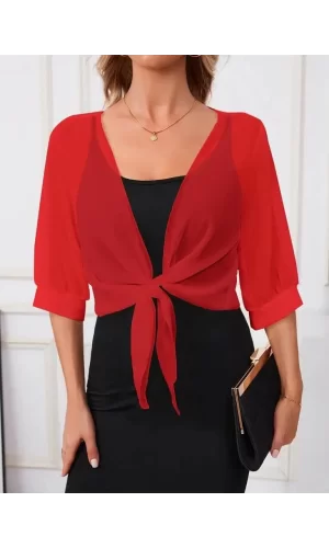 Kadın Truvakar Kollu önden Bağlamalı Kısa şifon Bolero Ceket