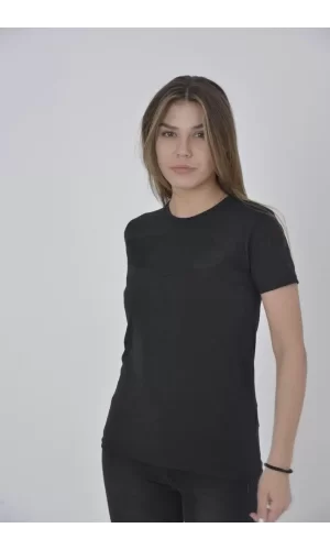 Luz&Pos Kadın Gögüs Fileli Slim Fit T-shirt - Siyah