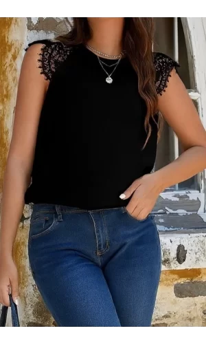 Kadın Kısa Kollu Bisiklet Yaka Ithal Krep Bluz