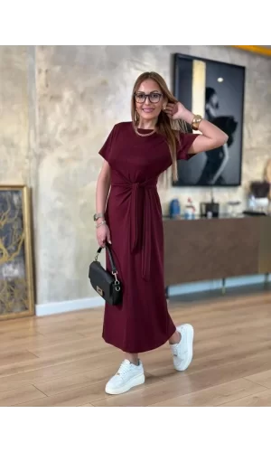 Kadın Kısa Kollu Bisiklet Yaka Yandan Bağlamalı Viskon Iki Iplik Elbise