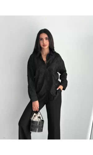 Luz&Pos Kadın Nakışlı Uzun Kollu Gömlek - Siyah