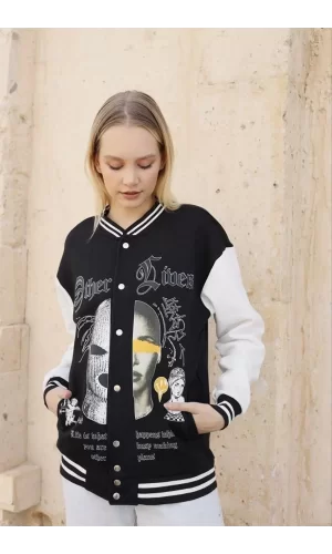 Luz&Pos Kadın Oversize Kolej Ceket - Siyah