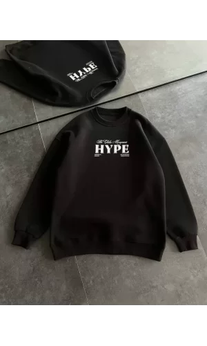Luz&Pos Kadın Üç İplik Bisiklet Yaka Baskılı Sweatshirt - Siyah