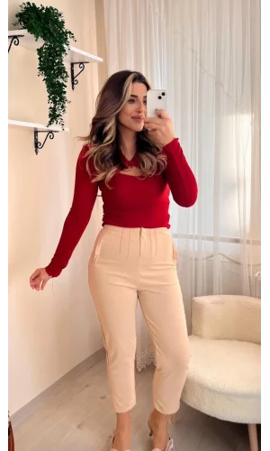 Kadın üste Oturan Paçası Bilek üzerinde Biten Atlas Kumaş Pantolon 36 (S) - 48 (4XL)