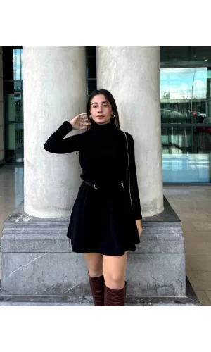 Kadın Uzun Kollu Balıkçı Yaka Salaş Kusa Akrilik Elbise