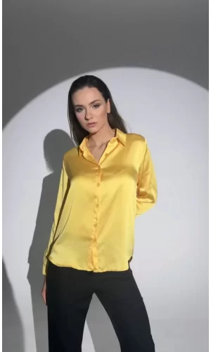 Luz&Pos Kadın Uzun Kollu Düğmeli Buluz Gömlek - Sarı