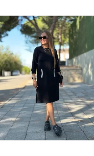 Kadın Viskon Pamuklu Kumaş Kol File , şerit Ve Cep Detaylı Elbise