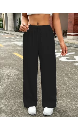 Kadın Yüksek Bel Bol Paça Bürümcük Pantolon