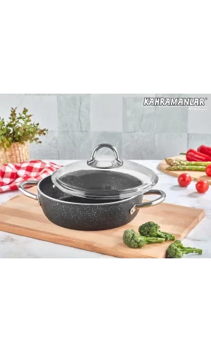 Kahramanlar Stone Black Titanyum Basık Tencere 28cm