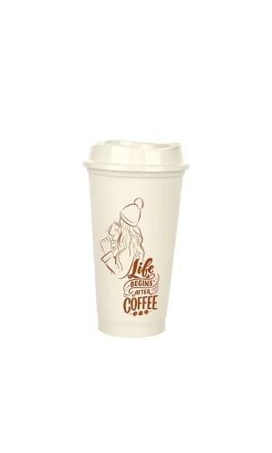 Kahve Bardağı - Kapaklı Krem 473 Ml