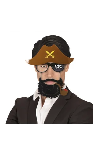 Kahve Şapkalı Pipolu Jack Sparrow Gözlüğü