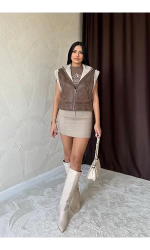 Kahverengi Cepli Kısa Yelek