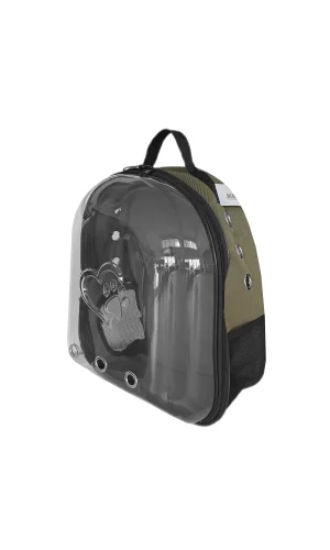 Kalpli Patili Astronot Şeffaf Taşıma Sırt Çantası Haki 24x32x42 cm