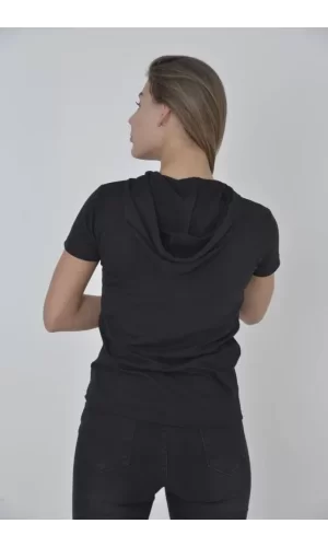 Kapşonlu Slim Fit T-shirt - Siyah