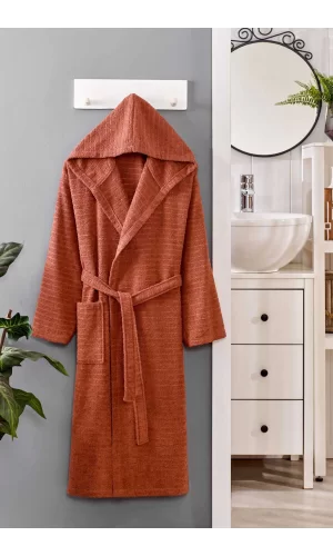 Kapüşonlu Unisex Banyo Bornozu &#37;100 Soft Pamuklu Kahve