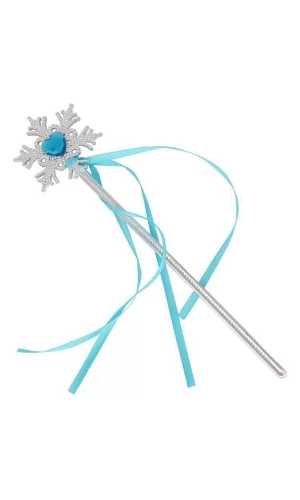 Kar Taneli Mavi Kalp Taşlı Saten Kurdeleli Karlar Ülkesi Elsa Asası Sopası 34 Cm