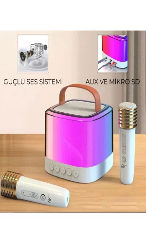 Karaoke Bluetooth Hoparlör Aggıy Ag-s7 Kablosuz Mikrofonlu Rgb Led Parti Işıklı