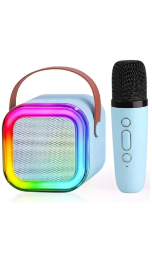 Karaoke Kablosuz Hoparlör Mikrofonlu Rgb Işıklı Bluetooth Speaker Tf Kart/usb Mavi