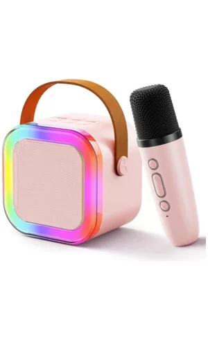 Karaoke Kablosuz Hoparlör Mikrofonlu Rgb Işıklı Bluetooth Speaker Tf Kart/usb Pembe