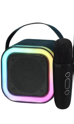 Karaoke Kablosuz Hoparlör Mikrofonlu Rgb Işıklı Bluetooth Speaker Tf Kart/usb Siyah