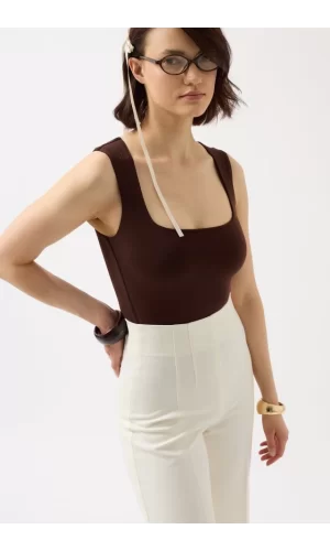 Kare Yaka Kalın Askılı Bodysuit