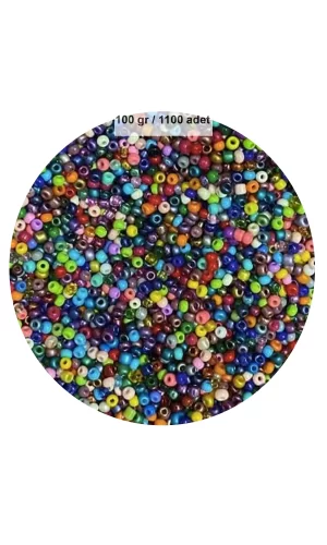 Karışık Renk 4 mm Yaklaşık 1100 adet / 100 gram Cam Boncuk Oya Yazma Bileklik ve Kolye